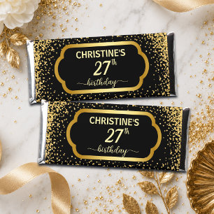 Black Gold Glitter 27th Birthday Party Hershey Bar Favors