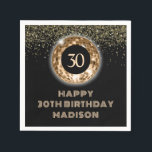 Black Gold Glitter 30th Birthday Celebration  Napkins<br><div class="desc">When you're ready to serve up the 30th birthday cake, make sure your guests have a napkin available! Keeping the same theme of the birthday for the napkins and other birthday accessories keeps this milestone birthday celebration going at all times! The napkins can be personalized so the guest of honor's...</div>
