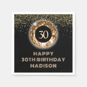 Black Gold Glitter 30th Birthday Celebration Napkins