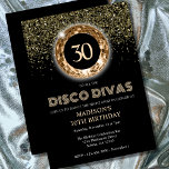 Black Gold Glitter 30th Birthday Disco Party Invitation<br><div class="desc">It's a glam and fantastic milestone birthday which needs to be celebrated with sparkle, glitter, drinks and dancing! Invite all your Disco Divas to your special night with this sparkling, glittery all glam disco party invitation in classic and cool black and gold. This invitation can be personalized with the inclusion...</div>