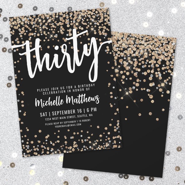 Black Gold Glitter 30th Birthday Invitation (Black Gold Glitter 30th Birthday Invitation)