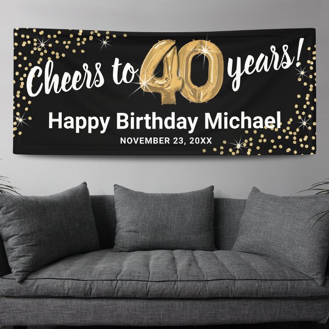 Black Gold Glitter 40th Birthday Banner (Creator Uploaded)