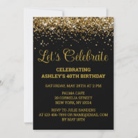 Black & Gold Glitter 40th Birthday Let's Celebrate