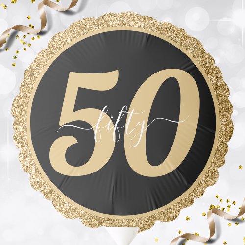 Black  Gold Glitter 50 Fifty Years 50th Birthday Balloon