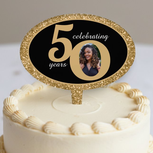 Black & Gold Glitter 50 Fifty Years 50th Birthday Cake Topper (Black & Gold Glitter 50 Fifty Years 50th Birthday Cake Topper
)