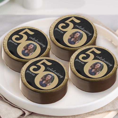 Black  Gold Glitter 50 Fifty Years 50th Birthday Chocolate Covered Oreo