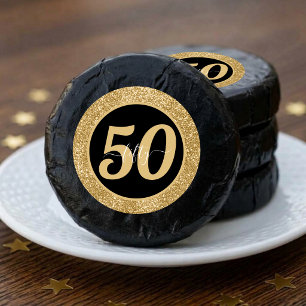 Black & Gold Glitter 50 Fifty Years 50th Birthday Dipped Oreo Cookie Favors