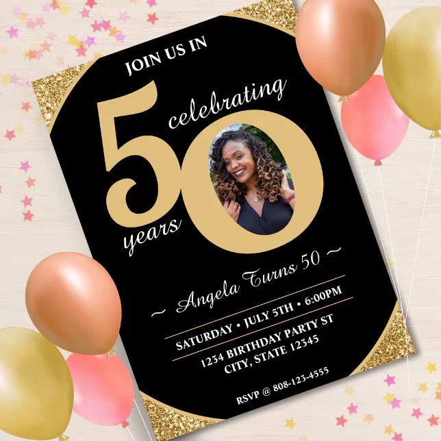 50. Geburtstag Banner „Happy 50th Birthday“ – 180 X 40 Cm, Schwarz-gold, Glitzer, Aus Polyester