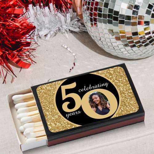 Black  Gold Glitter 50 Fifty Years 50th Birthday Matchboxes