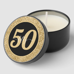 Black & Gold Glitter 50 Fifty Years 50th Birthday Mini Candle Favors
