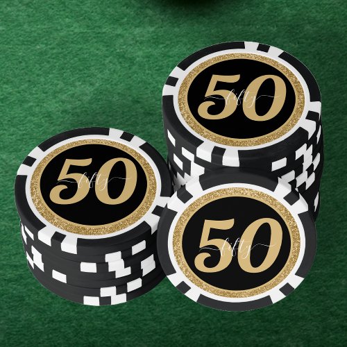Black  Gold Glitter 50 Fifty Years 50th Birthday Poker Chips