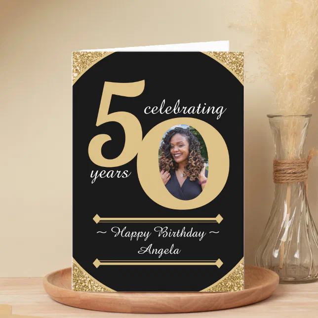 Black & Gold Glitter 50 Fifty Years 50th Birthday Thank You Card | Zazzle