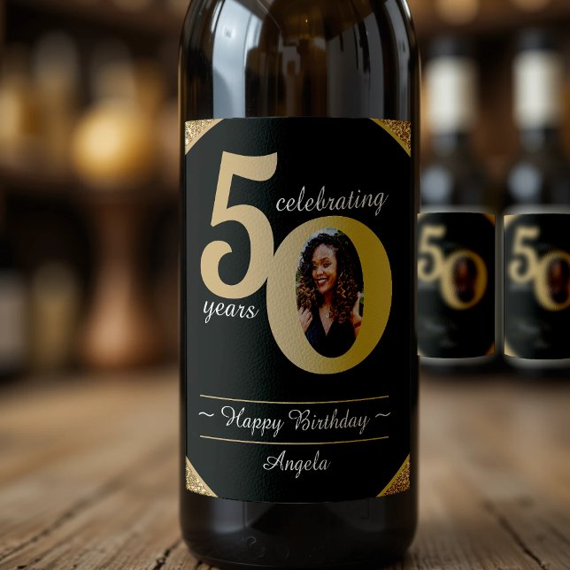 Black & Gold Glitter 50 Fifty Years 50th Birthday Wine Label (Black & Gold Glitter 50 Fifty Years 50th Birthday Wine Label
)