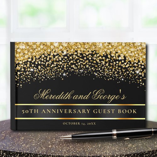 Black  Gold Glitter 50th Anniversary Guest Book