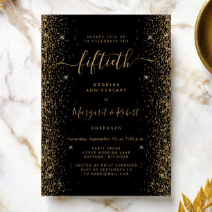 Black Gold Glitter 50th Anniversary Party Invitation