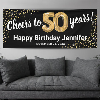 Black Gold Glitter 50th Birthday Banner by special_stationery at Zazzle