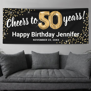 Black Gold Glitter 50th Birthday Banner