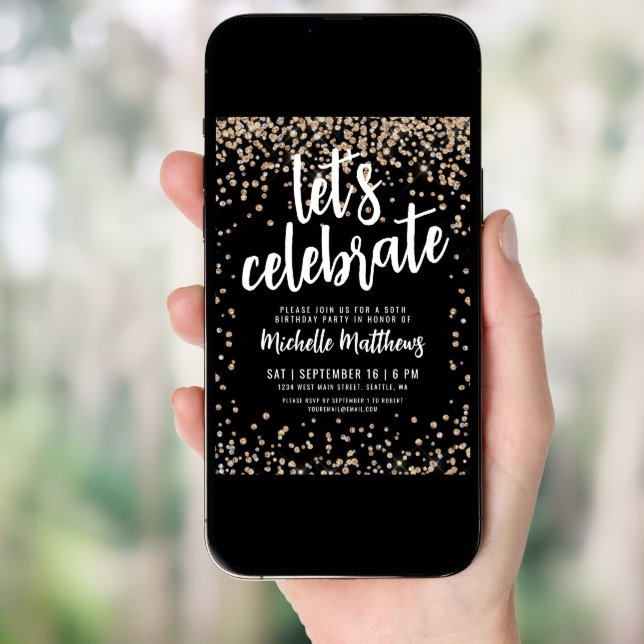 Black Gold Glitter 50th Birthday Invitation (Front Digital)