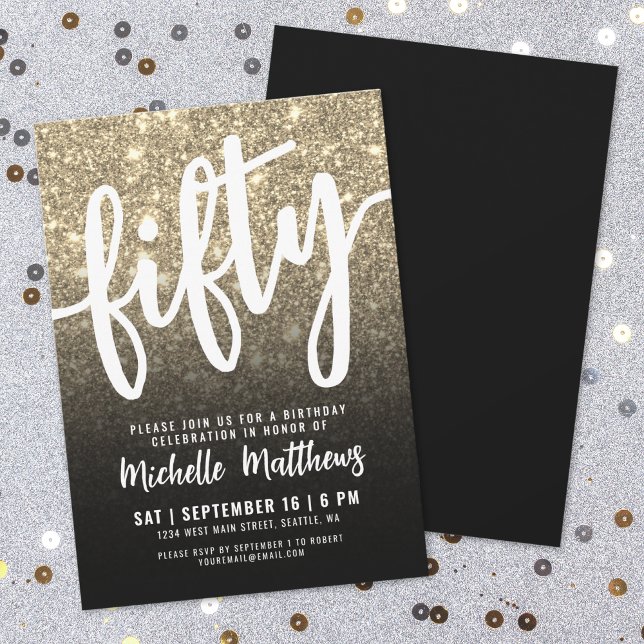 Black Gold Glitter 50th Birthday Invitation (Black Gold Glitter 50th Birthday Invitation)