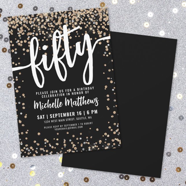 Black Gold Glitter 50th Birthday Invitation (Black Gold Glitter 50th Birthday Invitation)