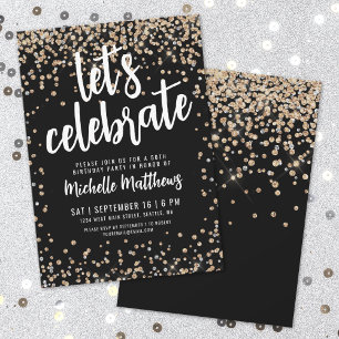 Black Gold Glitter 50th Birthday Invitation