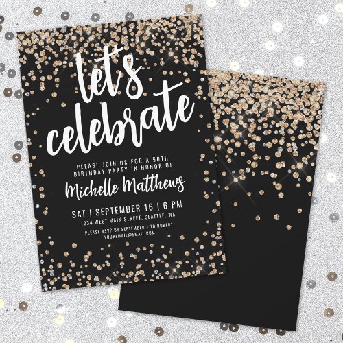 Black Gold Glitter 50th Birthday