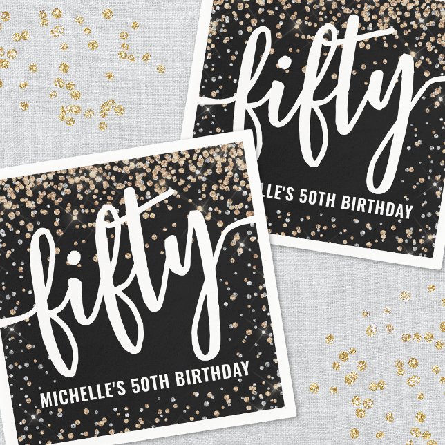 Black Gold Glitter 50th Birthday Napkins (Black Gold Glitter 50th Birthday Napkins)
