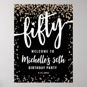 Black Gold Glitter 50th Birthday Welcome Sign