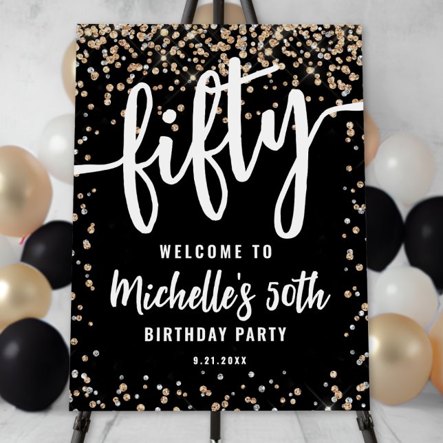 Black Gold Glitter 50th Birthday Welcome Sign (Black Gold Glitter 50th Birthday Welcome Sign)