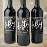Black Gold Glitter 50th Birthday Wine Label<br><div class="desc">Personalized Fifty 50th Birthday Wine Bottle Labels. These custom labels feature the word "Fifty" across the center in bold script, with "Name's 50th Birthday" displayed at the bottom in a clean sans serif font. Designed in a simple black and white theme, the minimalist style keeps the focus on the milestone...</div>