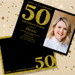 Black Gold Glitter 50th Surprise Birthday Photo Invitation<br><div class="desc">Glam 50th Birthday Invitations with Personalized Picture - Mark fifty years of life with panache with our 50th Birthday Invitations. These invitations, with their black and gold color scheme, convey a sense of tasteful elegance while adding a dash of glamour with golden glitter detailing to your milestone birthday event. Our...</div>