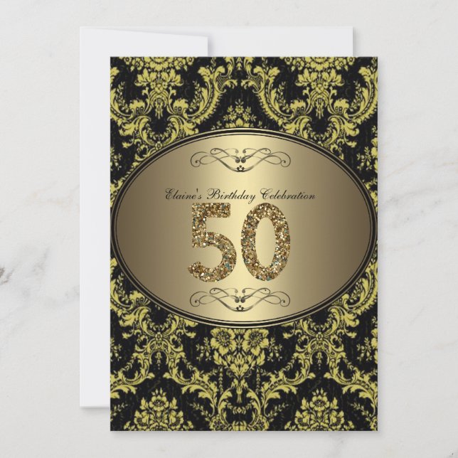 Black Gold Glitter 50th Woman Birthday Invitation (Front)