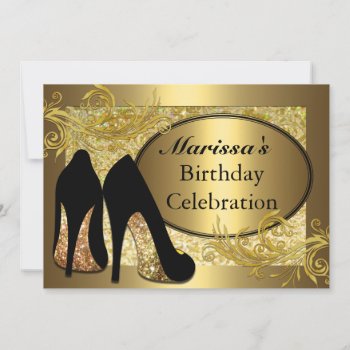 Black Gold Glitter 50th Womans Birthday Invitation by CleanGreenDesigns at Zazzle