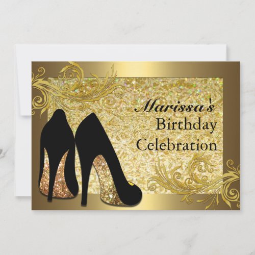 Black Gold Glitter 50th Womans Birthday Invitation