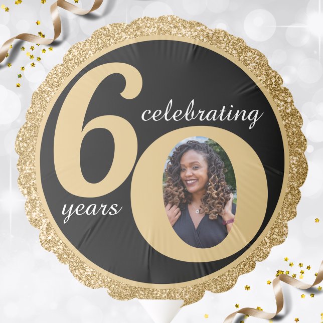 Black & Gold Glitter 60 Sixty Years 60th Birthday Balloon (black & gold glitter 60th birthday photo balloon)