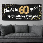 Black Gold Glitter 60th Birthday Banner<br><div class="desc">Elegant sixtieth birthday party banner featuring a stylish black background that can be changed to any color,  gold sparkly glitter,  sixty gold hellium balloons,  and a modern 60th birthday celebration text template that is easy to personalize.</div>