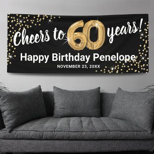 Black Gold Glitter 60th Birthday Banner