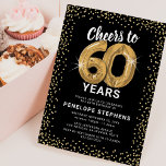 Black Gold Glitter 60th Birthday Template<br><div class="desc">Elegant sixtieth birthday party invitation featuring a stylish black background that can be changed to any color,  gold sparkly glitter,  sixty gold hellium balloons,  and a modern 60th birthday celebration text template that is easy to personalize.</div>