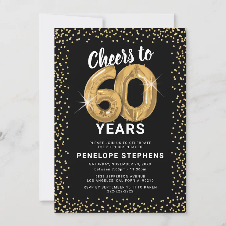 Black Gold Glitter 60th Birthday Template | Zazzle