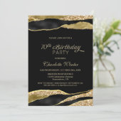 Black Gold Glitter 70th Birthday Party Invitation (Standing Front)