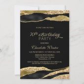 Black Gold Glitter 70th Birthday Party Invitation (Front)