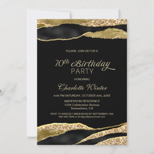 Black Gold Glitter 70th Birthday Party Invitation Zazzle