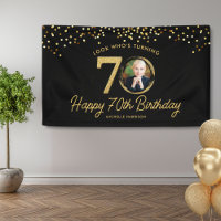 Black Gold Glitter 70th Birthday Party Your Photo