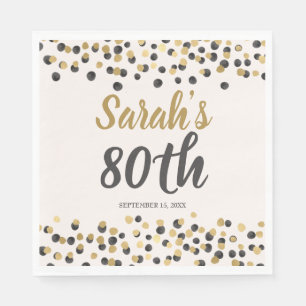 Black Gold Glitter 80th Birthday Napkins