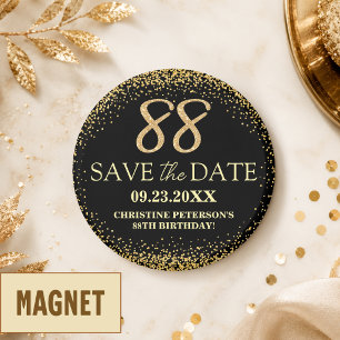 Black Gold Glitter 88th Birthday Save the Date Magnet