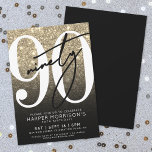 Black Gold Glitter 90th Birthday Invitation<br><div class="desc">Modern Gradient Glitter 90th Birthday Party Invitation. Celebrate ninety in style with this bold and chic design. The top half features a large white “90” with a sassy handwritten black script “Ninety” layered over it, standing out against a faux gold glitter background that fades into a sleek black gradient. The...</div>