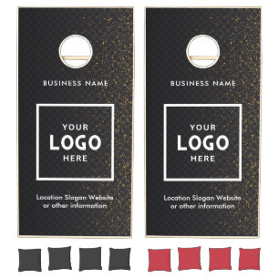 Black Gold Glitter Abstract Business Logo Branded Cornhole Set