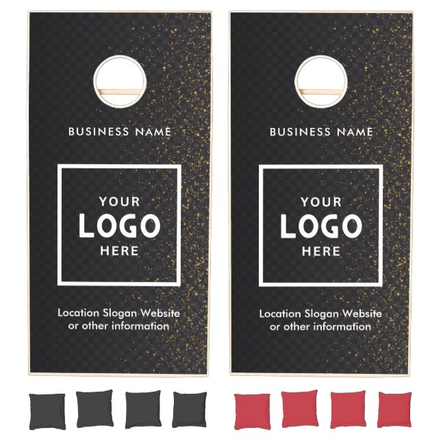 Black Gold Glitter Abstract Business Logo Branded  Cornhole Set (Set)