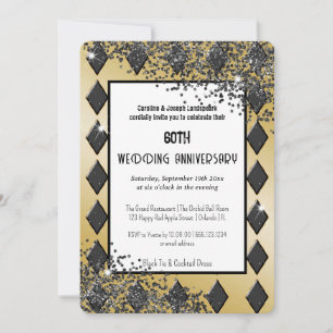 Black Gold Glitter Ace of Diamonds Invitation