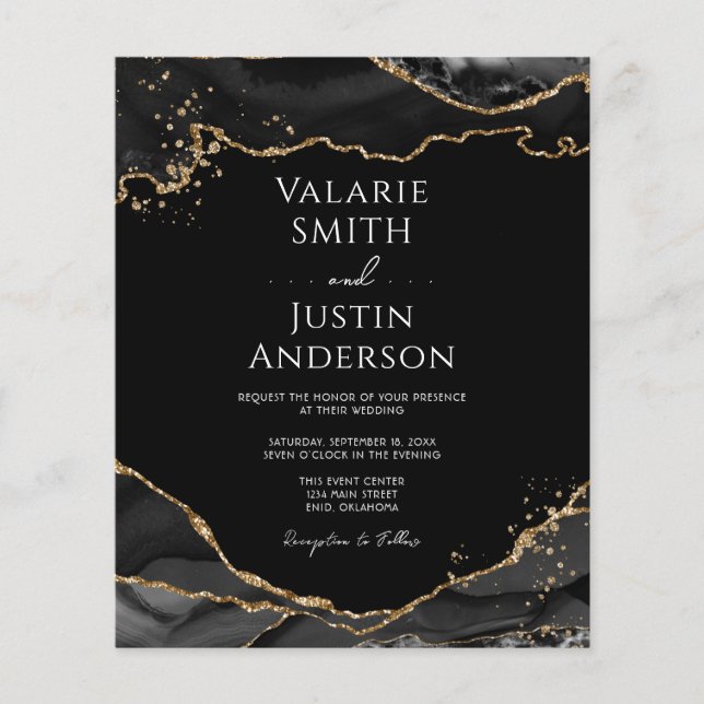 Black Gold Glitter Agate Wedding Invitation (Front)